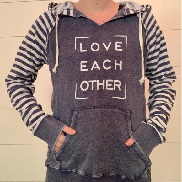 CLOSE OUT SALE! SuperLoveTees Love Each Other Fleece Hoodie With Stripes - Picture 10 of 13